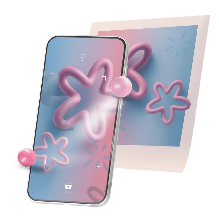 A hand holding a phone showing an artwork coming to life in augmented reality